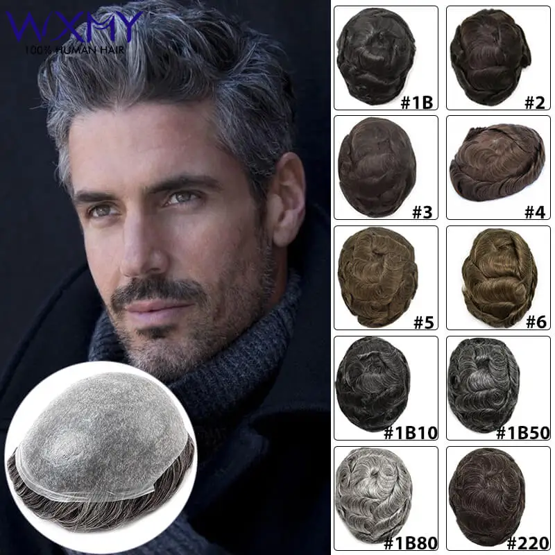 Ultra Thin Skin 0.03mm Men Toupee Human Hair Men Wig Replacement System Hair Piece Protesis Capilar Hombre Natural Hair Male Wig