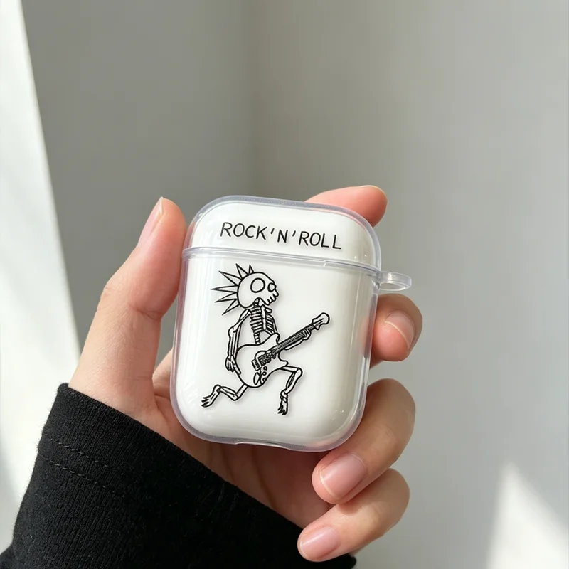 Korean Ins Rock Skeleton Creative Design with Black Lines For Airpods 4 3 2 1 AirPods Pro 3 2 Headphone Case Dustproof Keychain