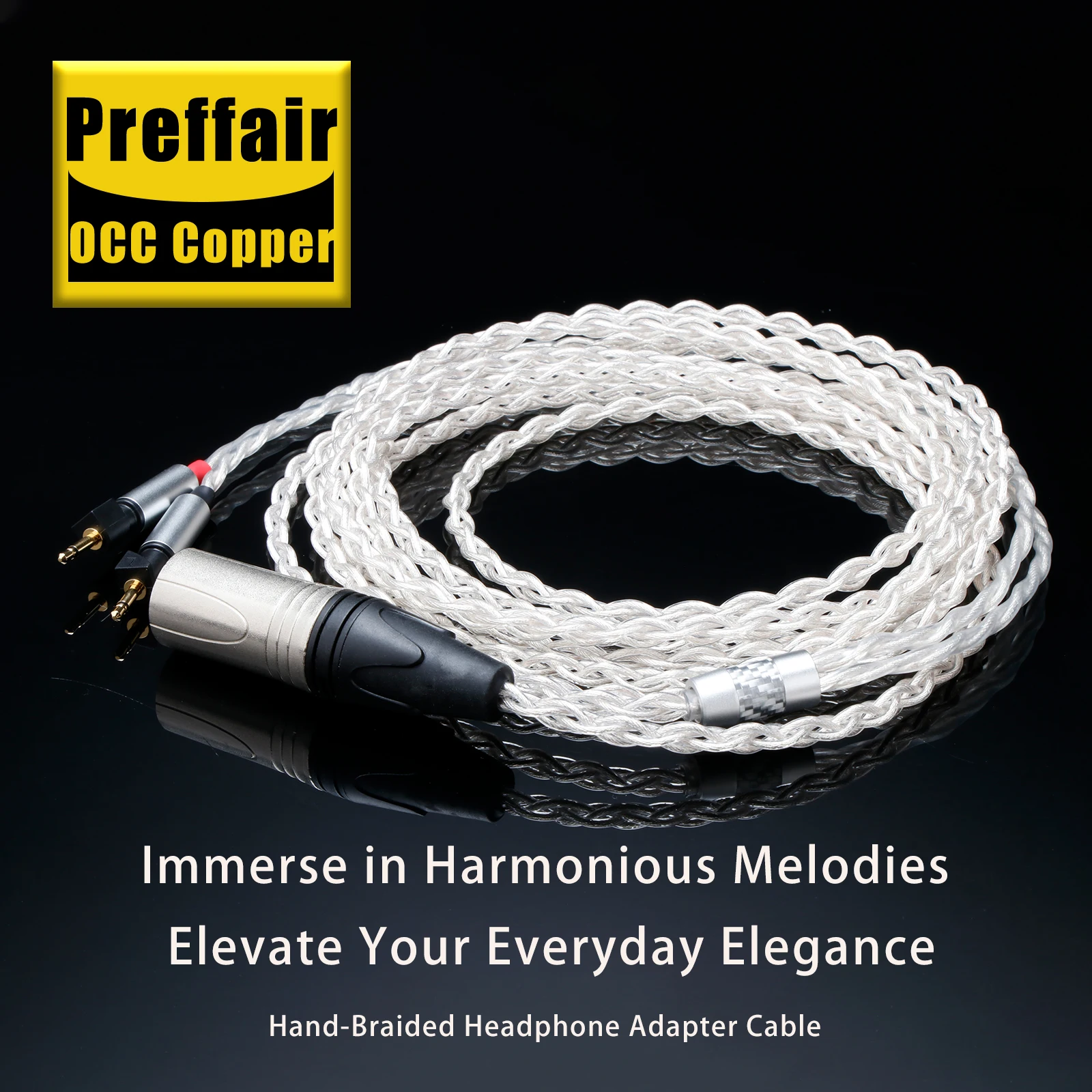 Preffair HiFi Headphone Upgrade Cable Pure Silver Cable With 4-pin XLR Male to 2 XLR Female Plug Suitable With Microphone Stereo