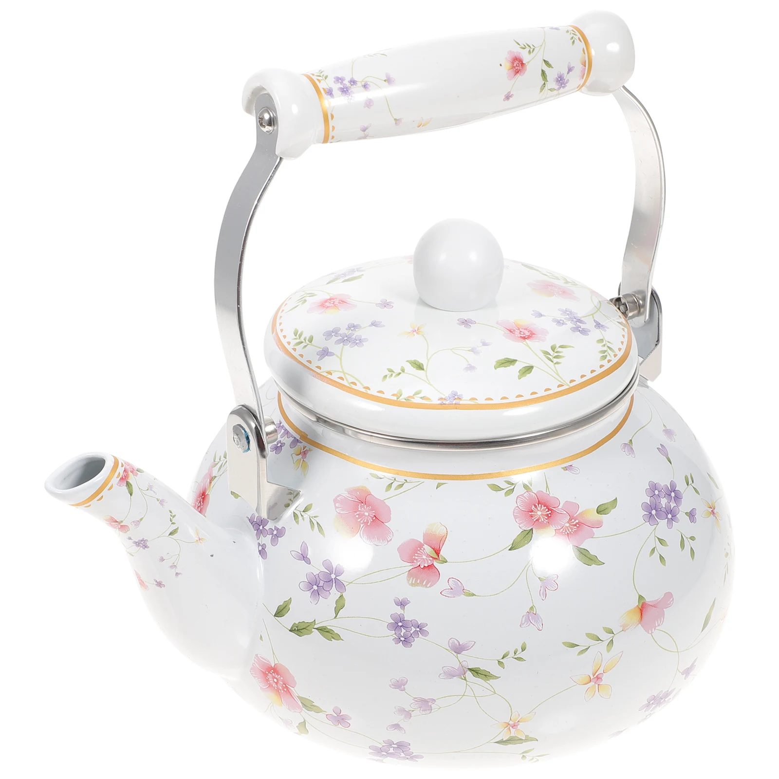 Delicate Enamel Teapot Stove Kettle Retro Pattern Decorative Water Kettle Coffee Kettle Flat Bottom Kettle with Strainer