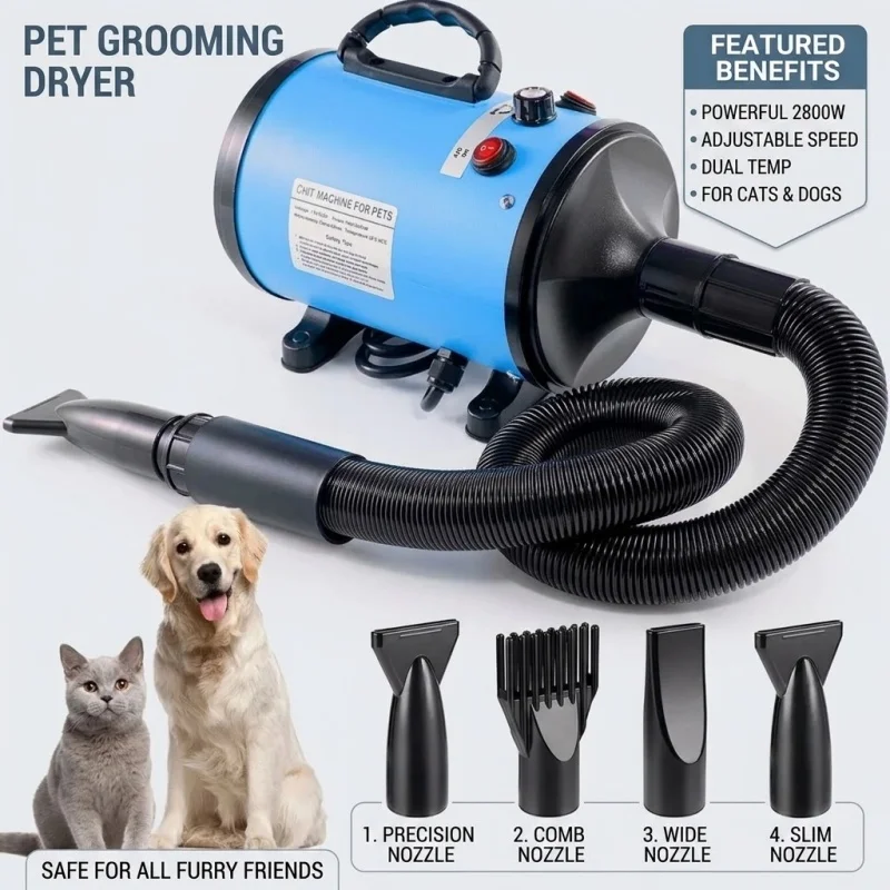 Pet Hair Dryer Dog Blow Dryer High Power Low Noise Large Dog Golden Retriever Poodle Pet Grooming Hair Drying Machine Home Kit