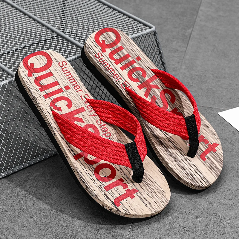 

HKDQ Hot Sale Men's Flip-flops Fashion Red Flat Slippers For Men Outdoor Non Slip Beach Slippers Man Cheap Summer Flip flops