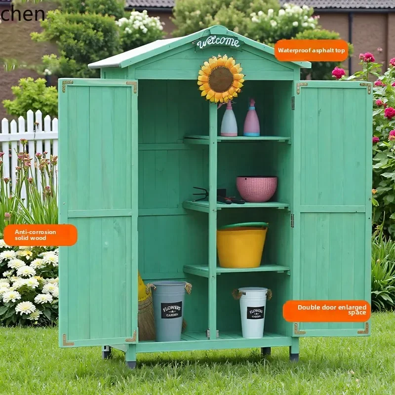 A2-26 Outdoor Storage Cabinet Solid Wood Cleaning Tool Cabinet Rainproof Sunscreen Tool Room Locker