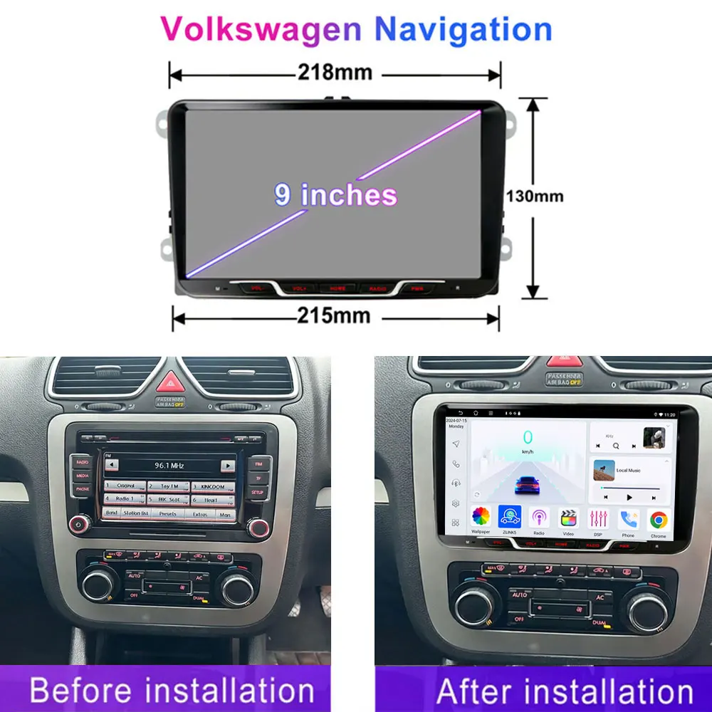 GPS 9'' For VW SCIROCCO 2008-2015 Wireless Carplay Android 15 Car Radio Head Unit Intelligent System WIFI Google Map 4GB-64GB