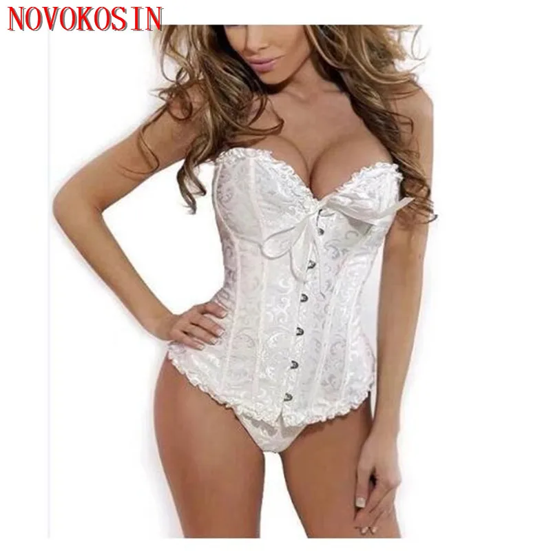 

6XL Plus Size Women Jacquard Lace Corset Brocade Rivet Floral Bustier Top Bandage Bodyshaper Waist Slim Shapewear With Panties