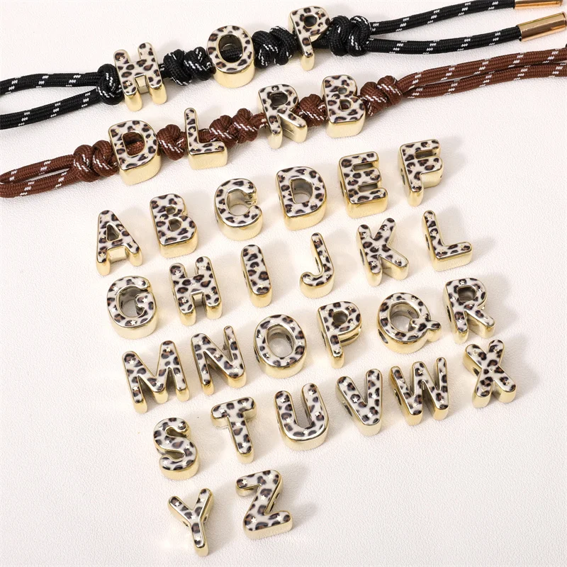 1Pc Acrylic Gold Background Leopard Print Large Hole Letter Beads For Making Bracelets Keychains DIY Jewelry Handmade Supplies