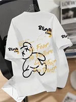 T-shirt d'été respirant à col rond pour hommes, avec motif imprimé ours de dessin animé, adapté au quotidien et aux cadeaux de week-end aux amis 2
