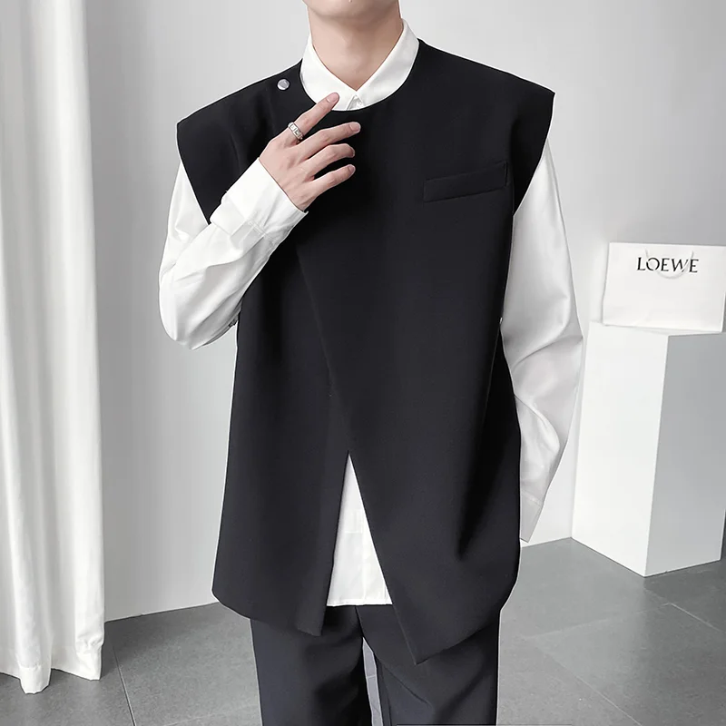 INS Handsome Fancy Vest Man British Yuppie Asymmetric round Neck Shirt Barber Men's Vest