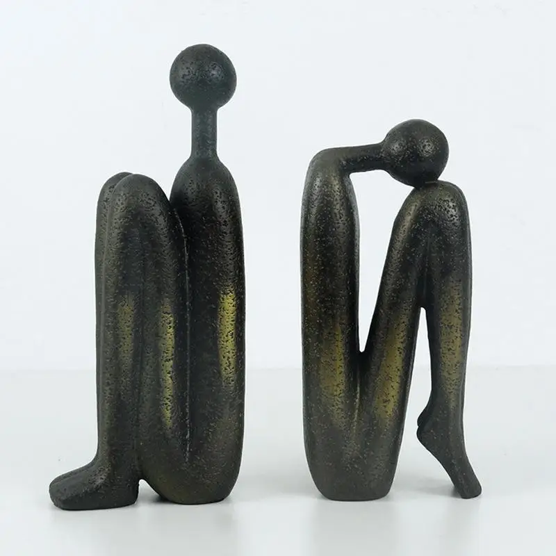 Abstract Thinker Figurine Bookend, Luxury Creative Desk Ornament for Study Office Living Room Wine Cabinet Home Decor