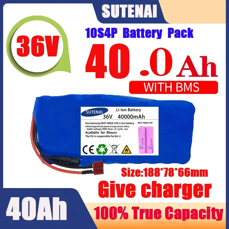 

Original 36V battery 10S4P120Ah battery pack 500W high power battery 42V 120000mAh Ebike electric bike BMS+42V2A Charger