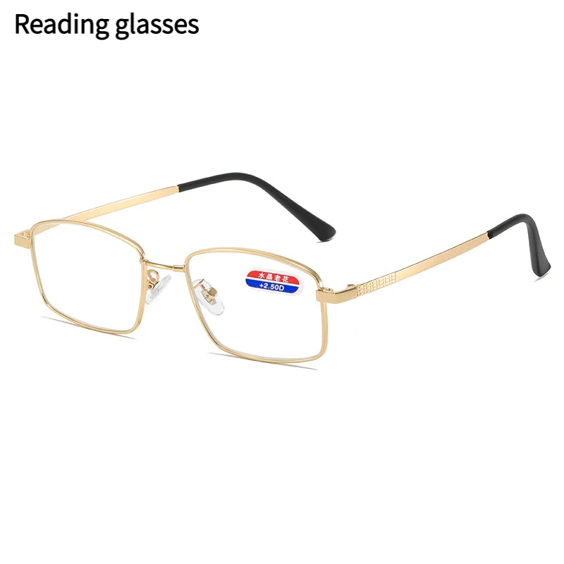Men's middle-aged and elderly business-like reading glasses with square frames and metal frames