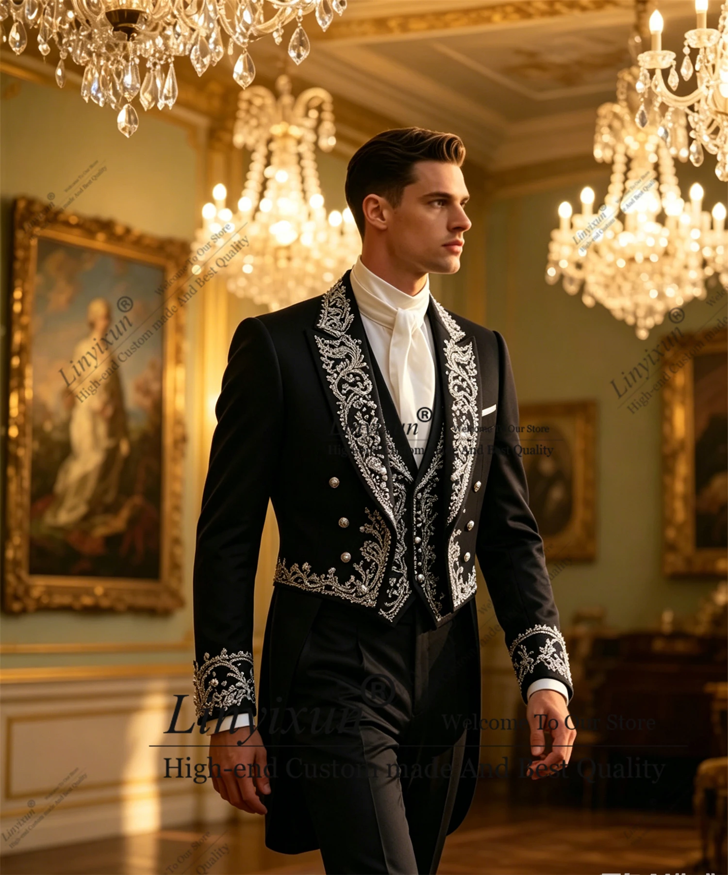 Elegant vintage Diamond Crystal Groom Wedding Tuxedos 3 Piece Customized Male Prom Blazers Slim Peak Lapel trajes para hombre