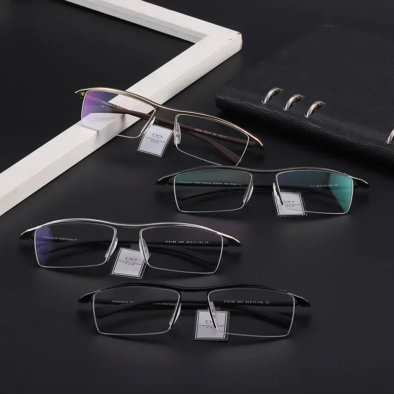 

European and American Glasses Frame Handsome Titanium Alloy Metal Half Frame Texture Glasses Frame for Men and Women 8189