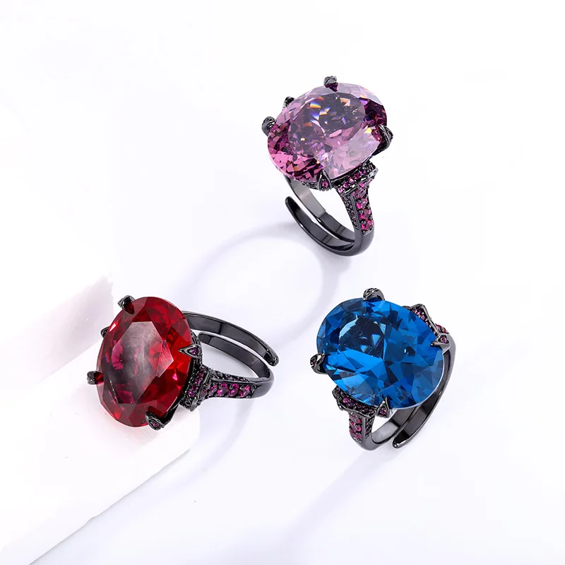 European and American jewelry, gold-plated copper base, bird's nest cut dry rose egg-shaped ring for women, in stock, 15*20