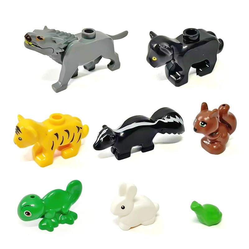 Juego de bloques de construcción MOC Asst de animales del bosque, 8 Uds., juguetes DIY, lobo, Skunk, tigre, leopardo, ardilla, lagarto, conejo, Rana, ladrillos modelo