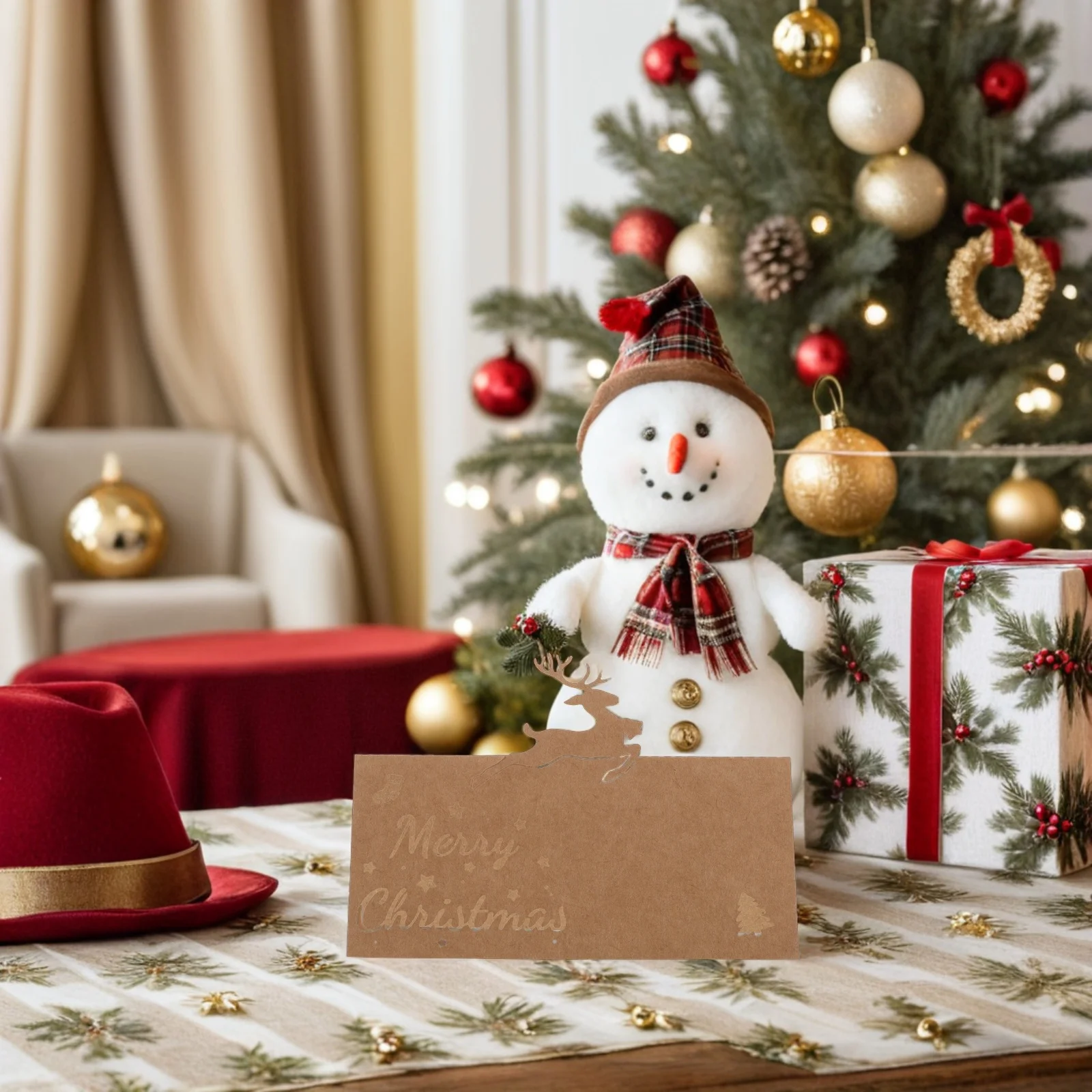 

50Pcs Christmas Place Cards Reindeer Snowflake Table Setting Name Tags for Wedding Dinner Holiday Party Seating Cards