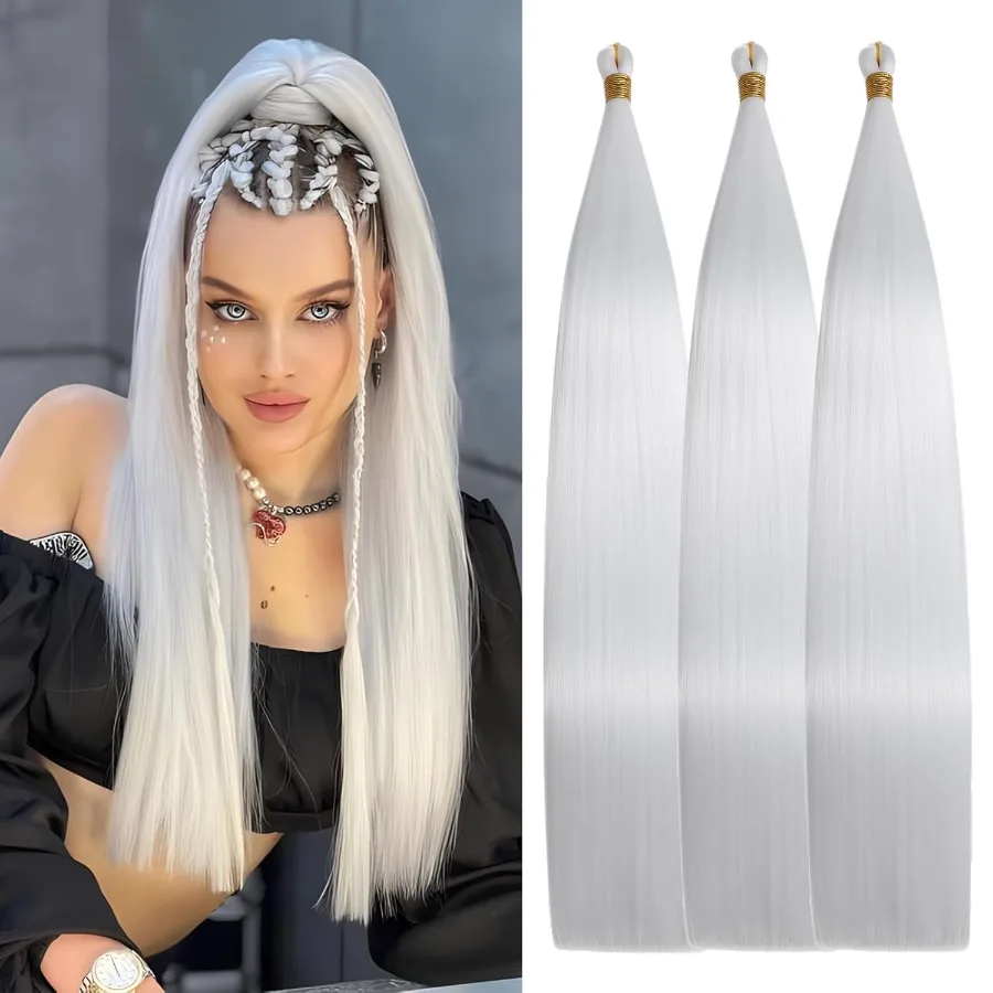 24 بوصة العظام مستقيم تجديل الشعر 150 جرام 3 حزم الأبيض ارييل ذيل حصان ملحقات أومبير لينة الشعر الاصطناعية للنساء G60 24 Inc