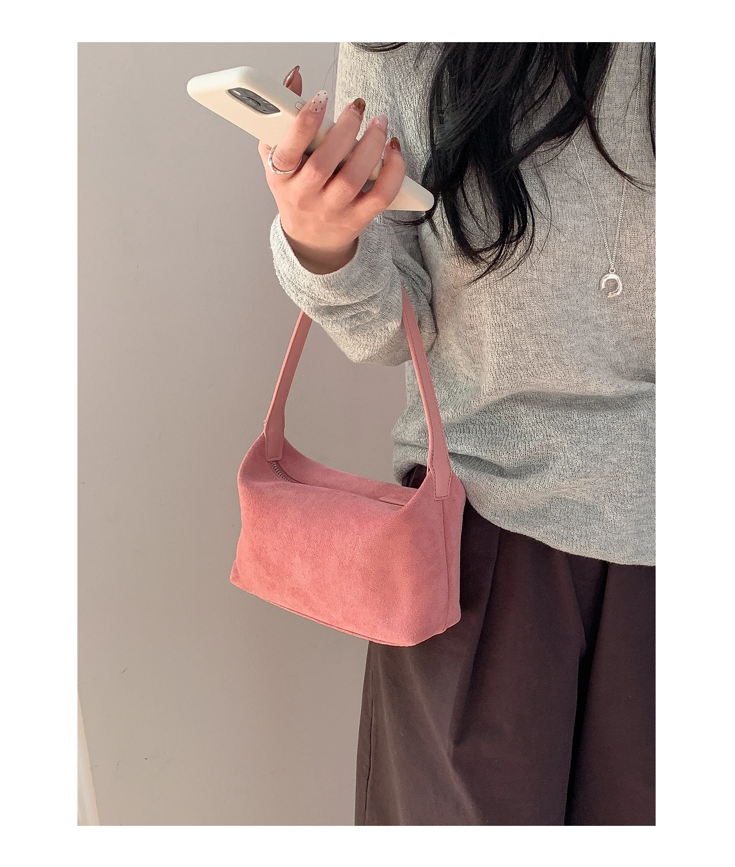 Bolso de Hombro de Gamuza a la Moda para Mujer, Bolso de Mano EMORRIN, Estilo Retro Otoño Invierno, Forro de Poliéster
