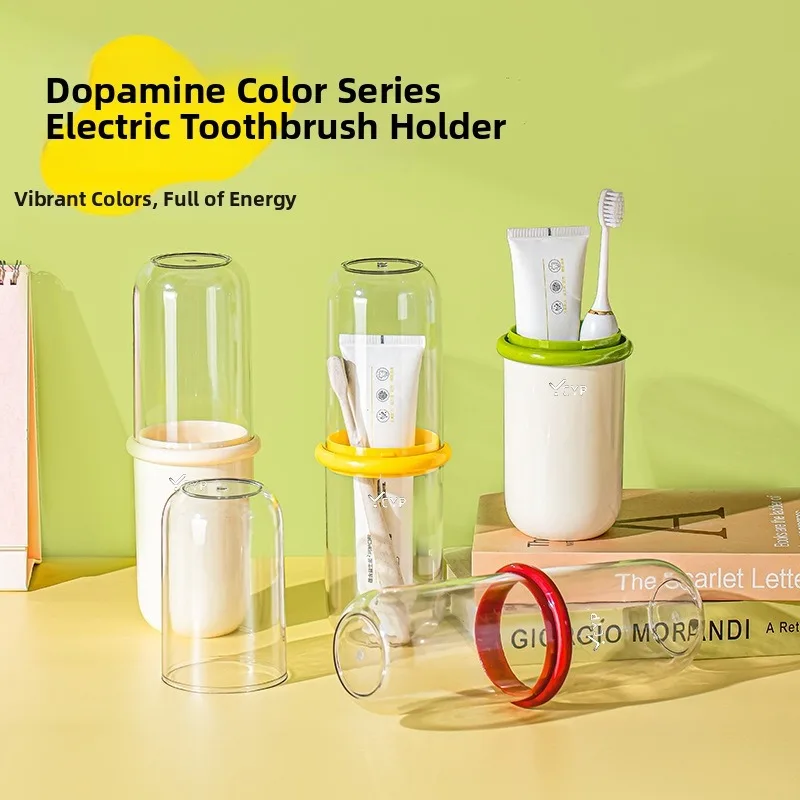 Transparent Plastic Electric Toothbrush Holder Set,Portable Couple Toiletry Kit with High‑Aesthetic Mouth‑Rinse Mugs,Light