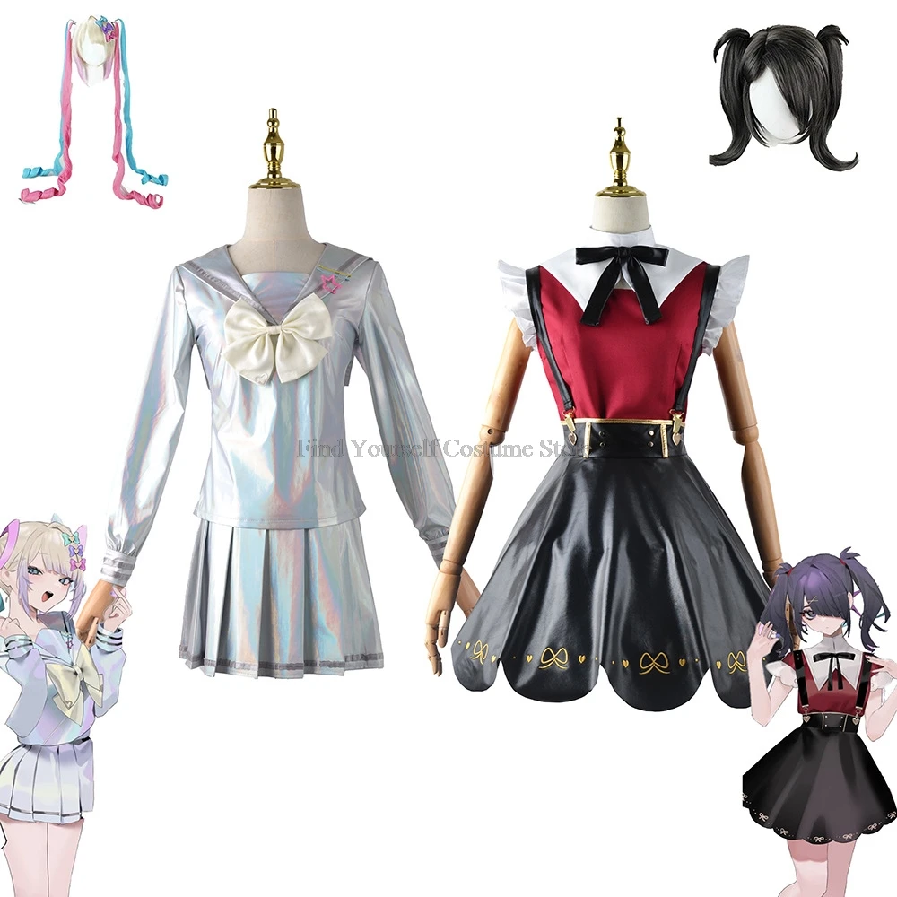 Fantasia Cosplay Anime com Peruca e Saia de Couro para Meninas, Overdose de Jogo, Uniforme JK, Abyss KAngel Ame Chan