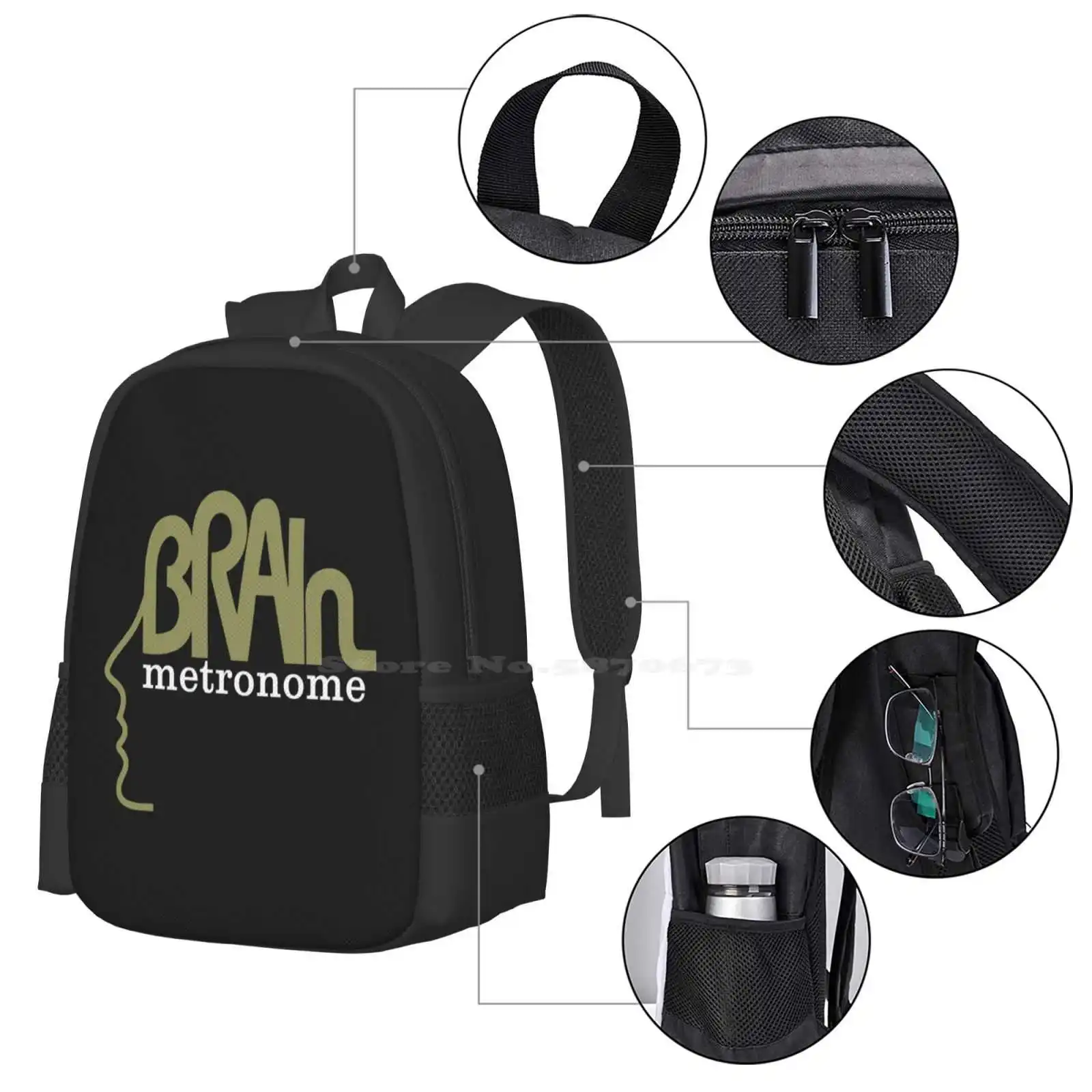 Brain Metronome Krautrock New Arrivals Unisex Bags Student Bag Backpack Brain Metronome German Krautrock Label Music