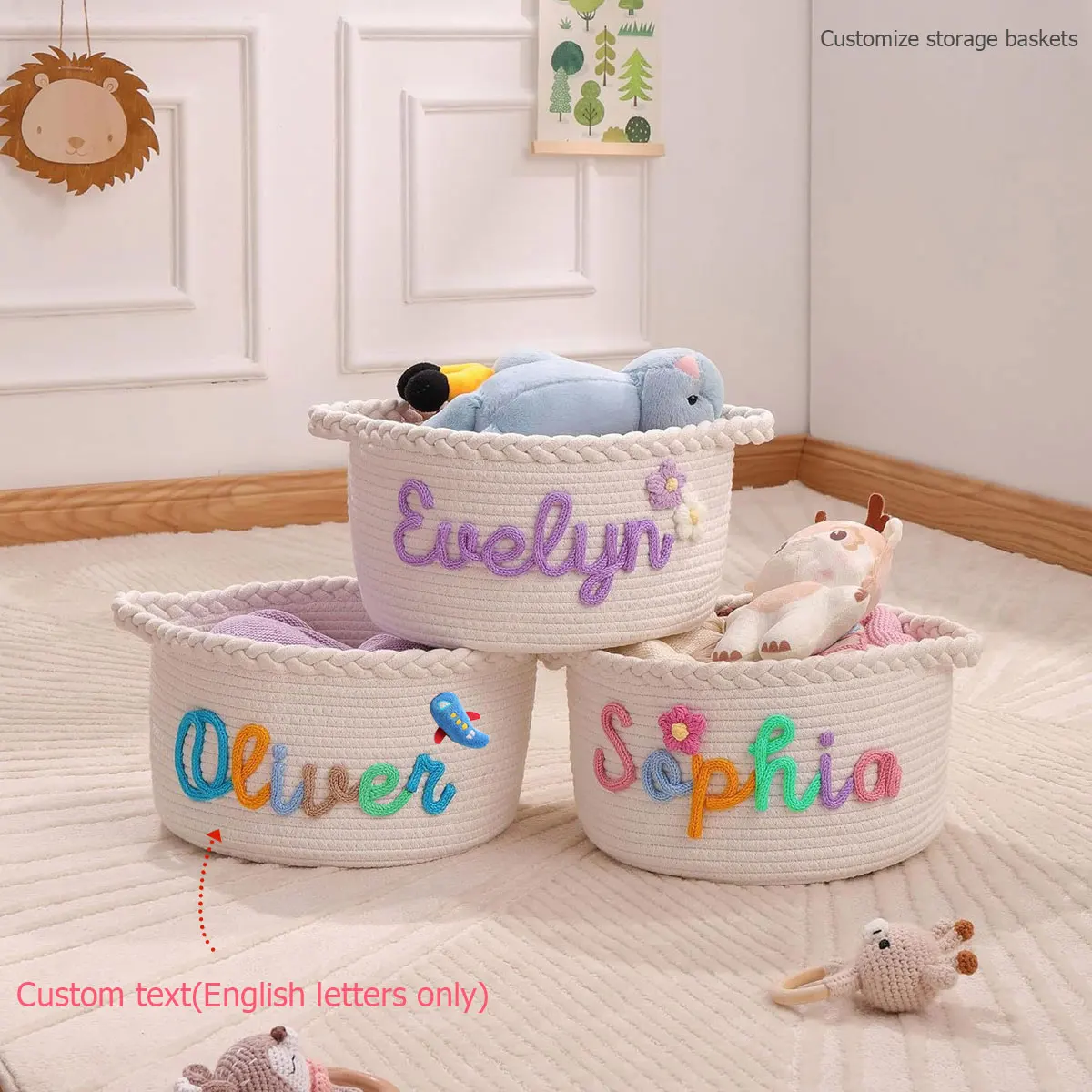 1pc Personalized Handmade Round Storage Basket, Customizable with Letters, Gift Basket/Storage Basket, Easter Decoration Gift