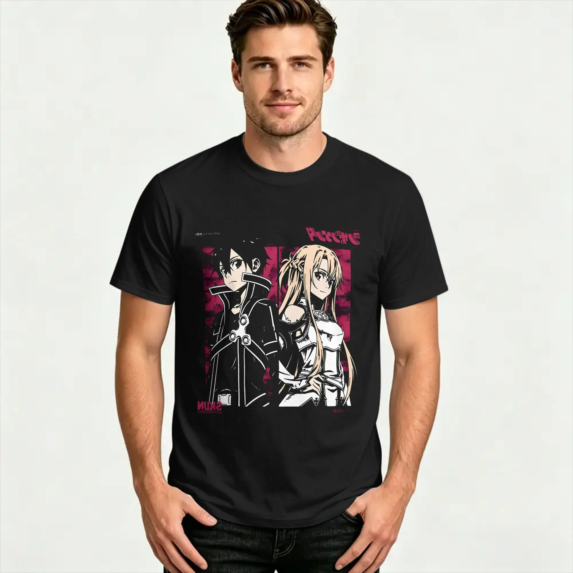 kirito and asuna Cotton T-Shirt For Men Summer  Vintage T-Shirts Hipster Tee Shirt Plus Size Wholesale Clothing
