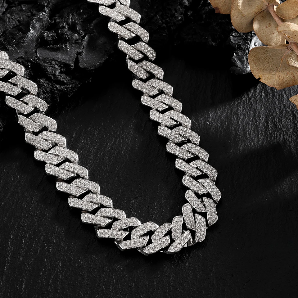 Yupsk 45/50CM Men Women Hip Hop Cuban Chain Iced Out Bling Rhinestone Necklace Hiphop Crystal Necklaces Fashion Jewelry image 5