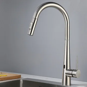 J24W Automatic Smart Sensor Tap Touchless Stainless Steel 304 Kitchen Faucet With Pull Down Sprayer