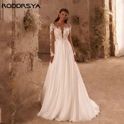 RODDRSYA Boho Lange Ärmel Brautkleid 2024 Chiffon Applikationen U-Ausschnitt Knopf Zurück A-Linie BrRoddrsya Boho Langarm Brautkleid Chiffon Applikationen U-Ausschnitt Knopf zurück A-Linie Brautkleider Vestido de Novia