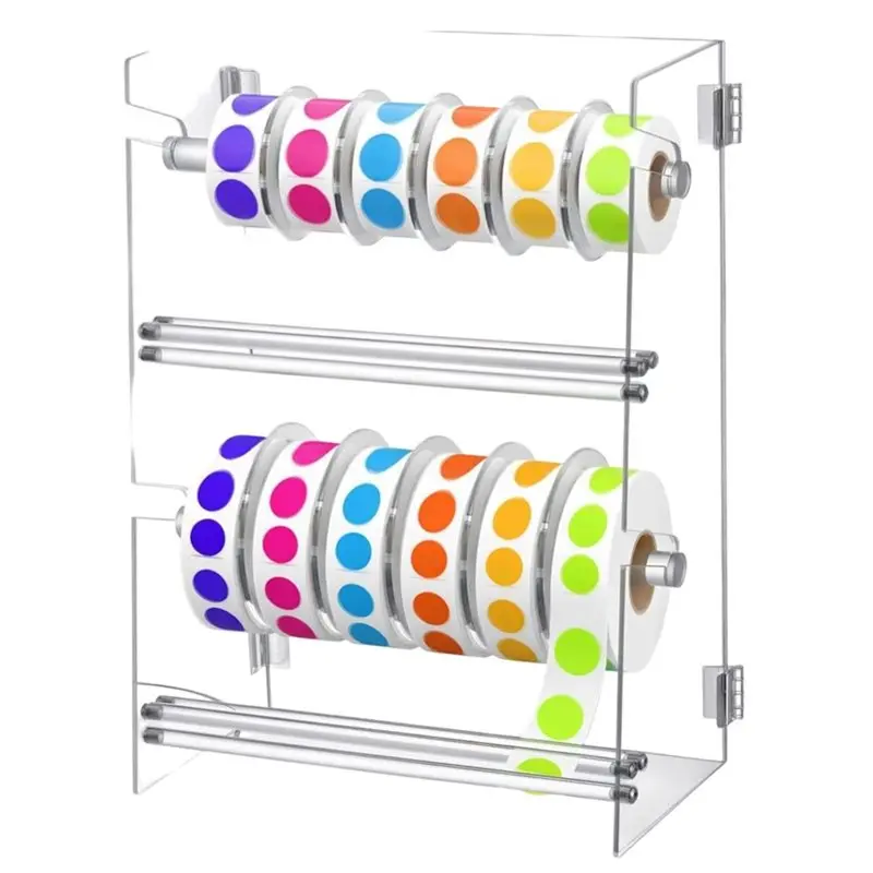 

CYCLI-For Home Desktop Sticker Dispenser 2 Layer Acrylic Sticker Roll Holder With 10 Grids, Sticker Roll Dispenser