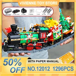 MOULD KING 12012 MOC Technical Christmas Train Building Blocks APP RC Winter Holiday Bricks Assembly Toy Christmas Gift For Kids