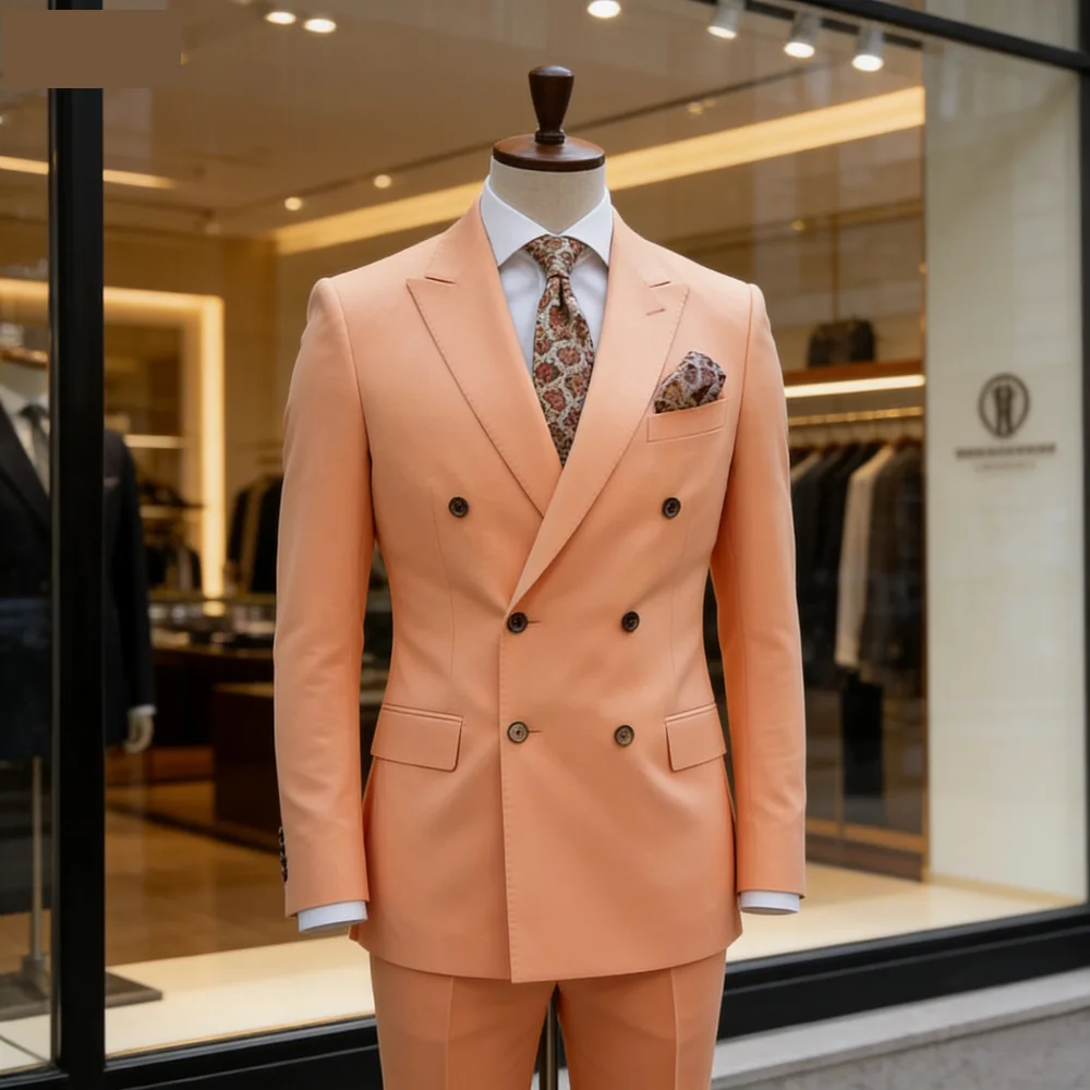 

Men's Wedding Tuxedo Suit Formal Sparkling Orange Burnt 2-Piece Suit with Metal Button Trabajo Daily Wear