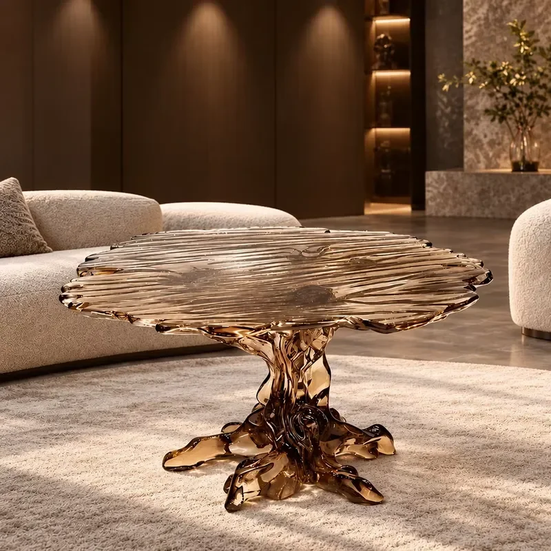 Minimalist Transparent Resin Coffee Table Ice Texture Small Island Table for Modern Home Living Room Hotel Cafe