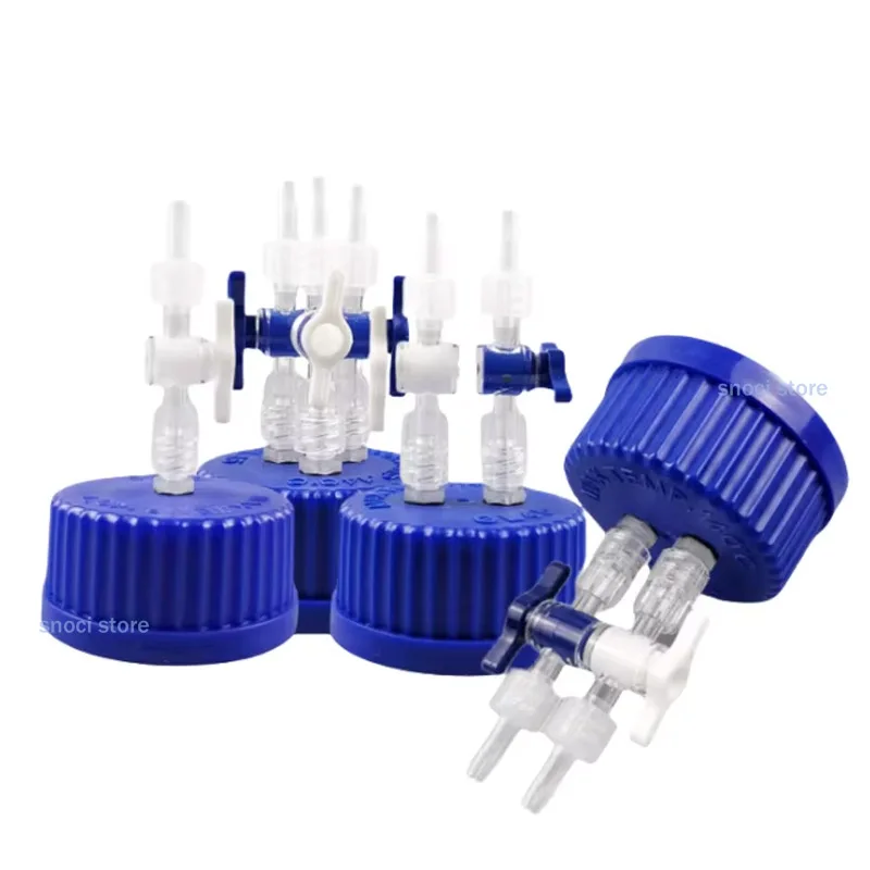 GL45 Safety Cap Feeding Buffer Cover Fermentation Reactor Tank Sampling Waste Liquid Blue Bottle Cap With Switch Valve For Lab
