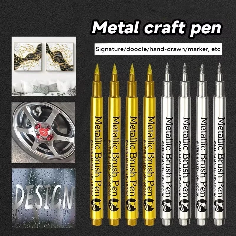 

1-4pcs Brush Metallic Marker Pens Gold Silver Permanent Art Markers For Crafts Manga Scrapbooking Stationery School Art Supplies