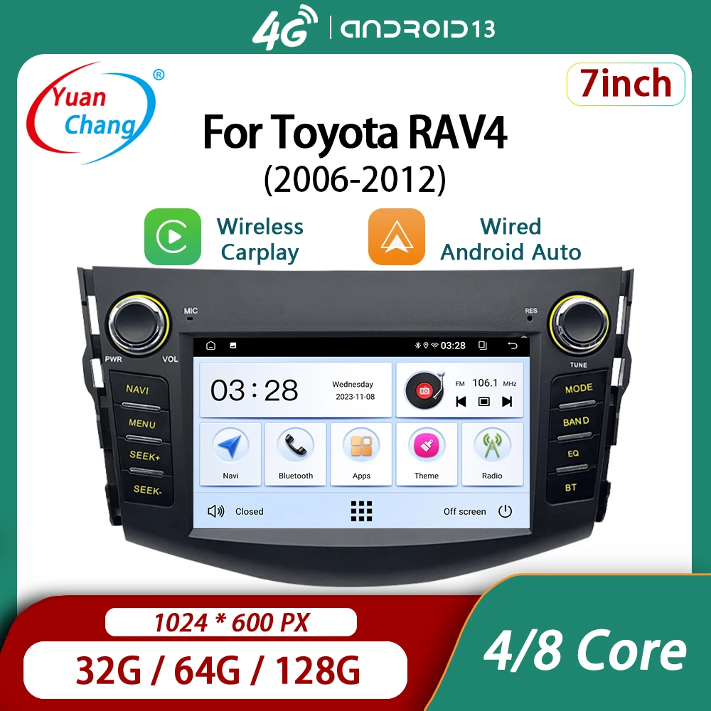 GPS-навигация Carplay, мультимедиа, CarPlay, Android13, авто радио, Bluetooth, подходит для Toyota RAV4 Rav 4 2006-2012