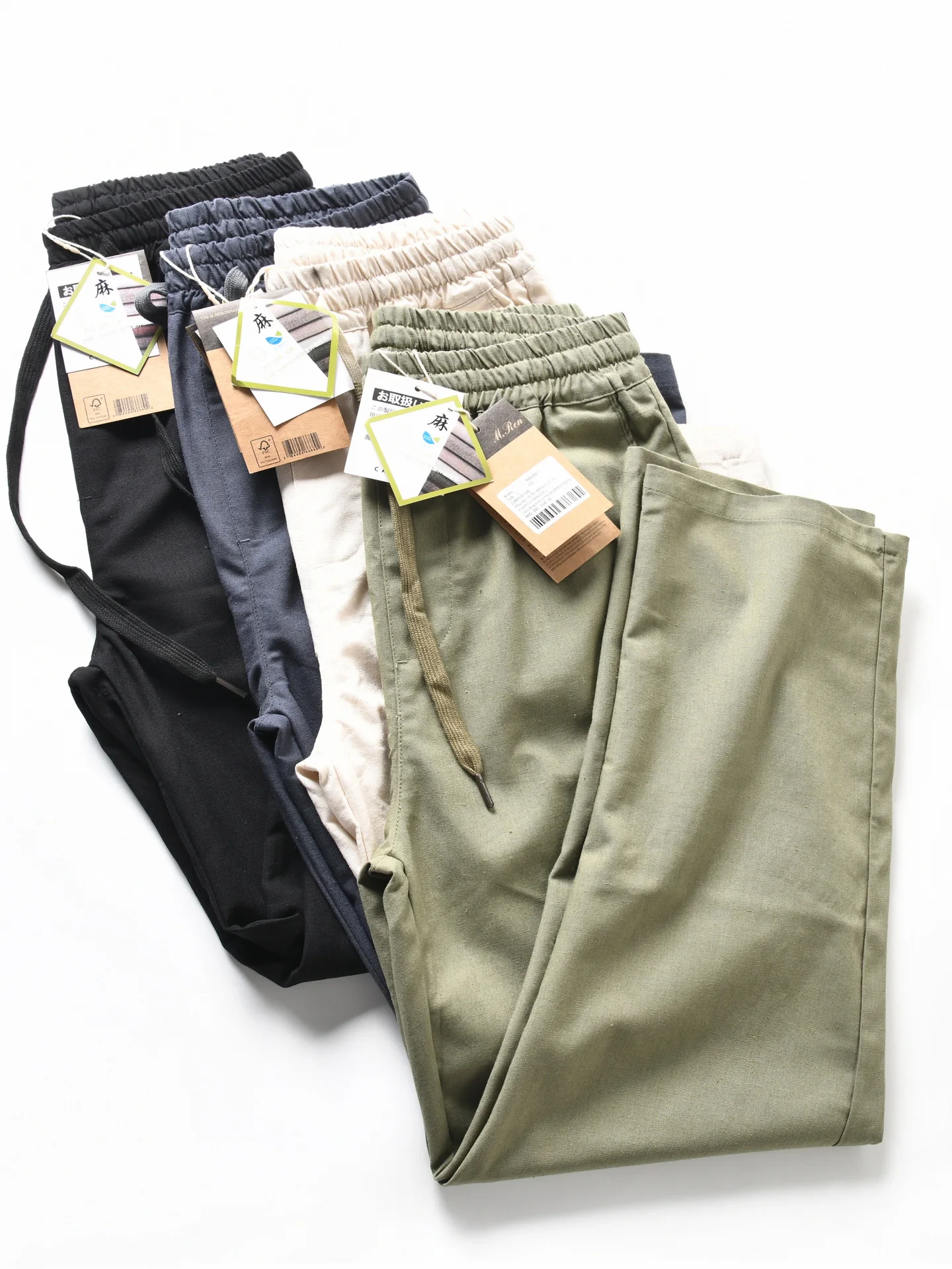 

New American Sle Lightweight Breathable Loose Straight Leg Casual Pants Men Summer Elastic Waist Linen Trousers Faionable...