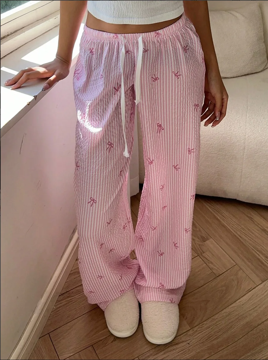 Sweet And Cute Plaid Bow Pajama Pants Loose And Comfortable Home Pants