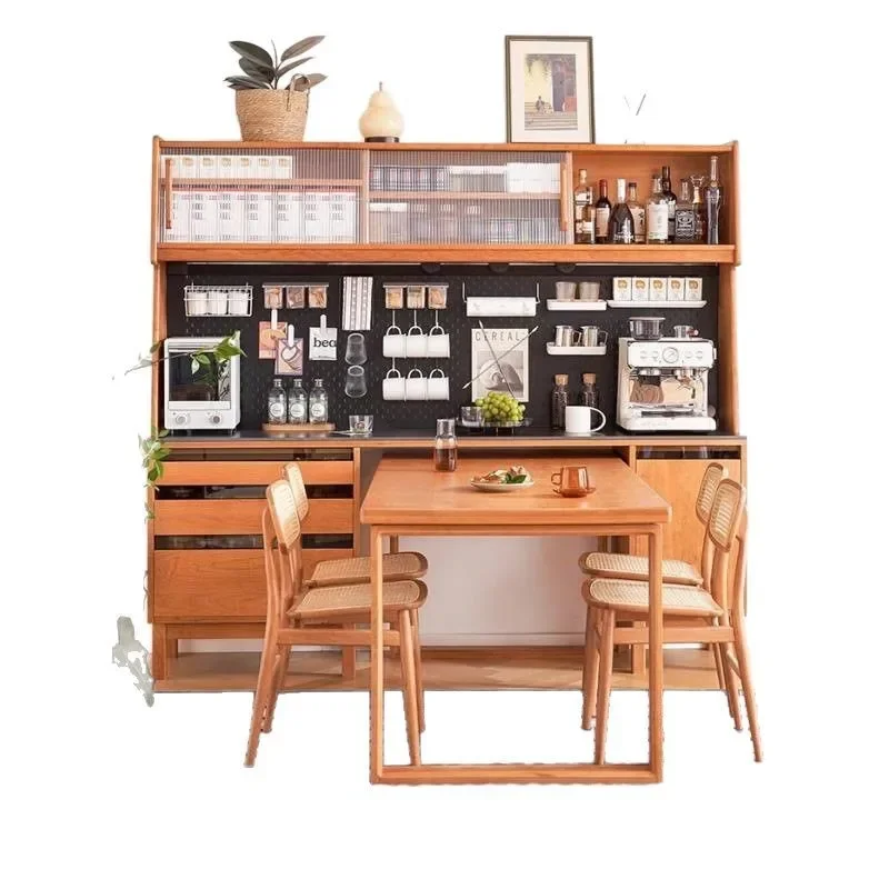 Armadietto laterale telescopico in legno massello, stile giapponese, legno di ciliegio, armadietto laterale alto, integrato