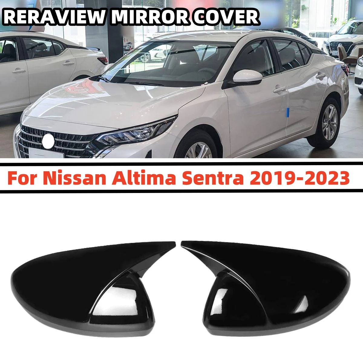 

Pair Wing Mirror Caps For Nissan Altima Sentra 2019-2023 For Sylphy 2020-2023 Car Side Rearview Mirror Cover Glossy Black/Carbon