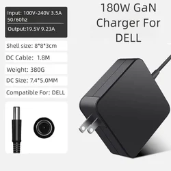GaN 180W 19.5V 9.23A 7.4*5.0mm Laptop Adapter for Dell Precision M4600 M4700 M4800 Alienware 13 R3 Charger Master G15 G16 DA180P