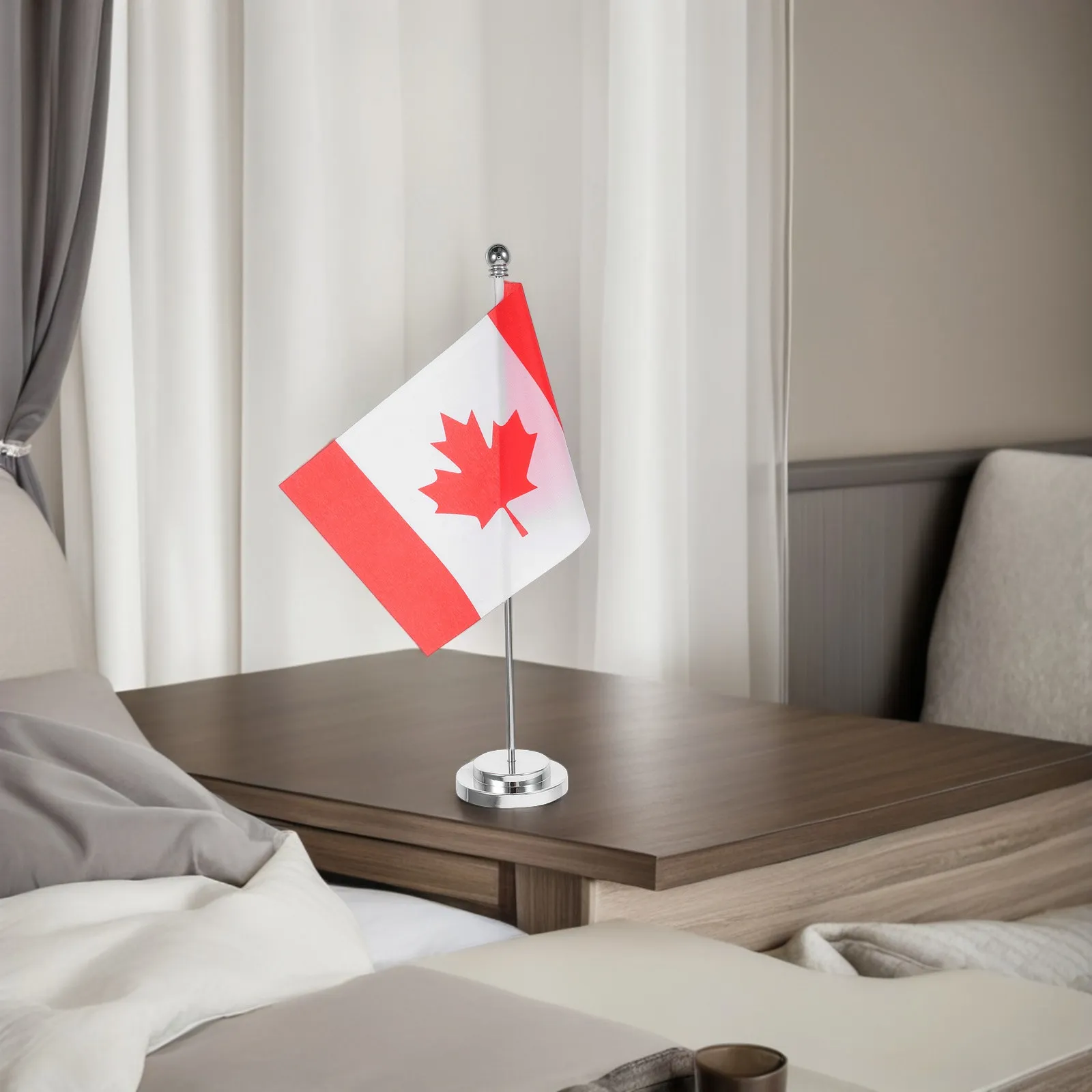 Miniature Canada Flag Desk Decoration Compact Standing Desktop Flag Vibrant Maple Leaf Design for Office Home Restaurant Table