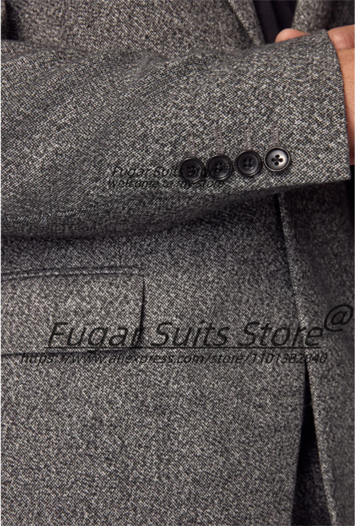 الكلاسيكية رمادي غامق الصوف الرجال الدعاوى سليم صالح محززة التلبيب العريس الزفاف البدلات الرسمية 2 قطعة مجموعات أنيقة الذكور الحلل زي أوم #4