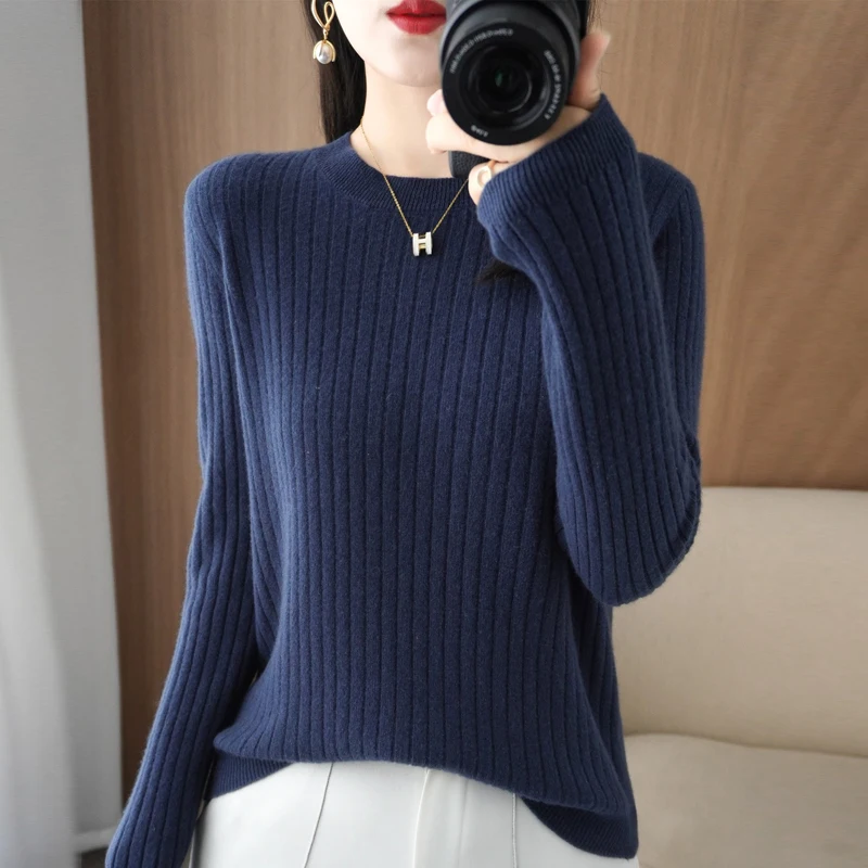 2026 Damen-Pullover Herbst Winter Langarm-Pullovers mit O-Ausschnitt, gestreift, warm, koreanische Mode, als Unterhemd tragbar, lockerer Jumper – Detail 6