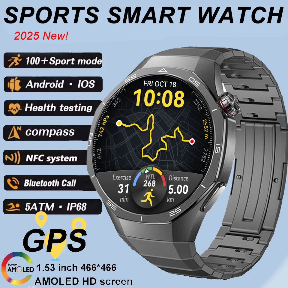 

2025 New Watch 5 Pro Upgrade Sports Smart Watches Men GPS Tracking Compass Altimeter Waterproof Bluetooth Call NFC Smart Watch