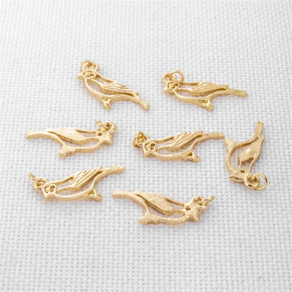 14K Gold-wrapped Cast Copper Hollow Bird Pendant, DIY Jewelry Accessories, Bracelet, Necklace, Earrings, 11x27mm