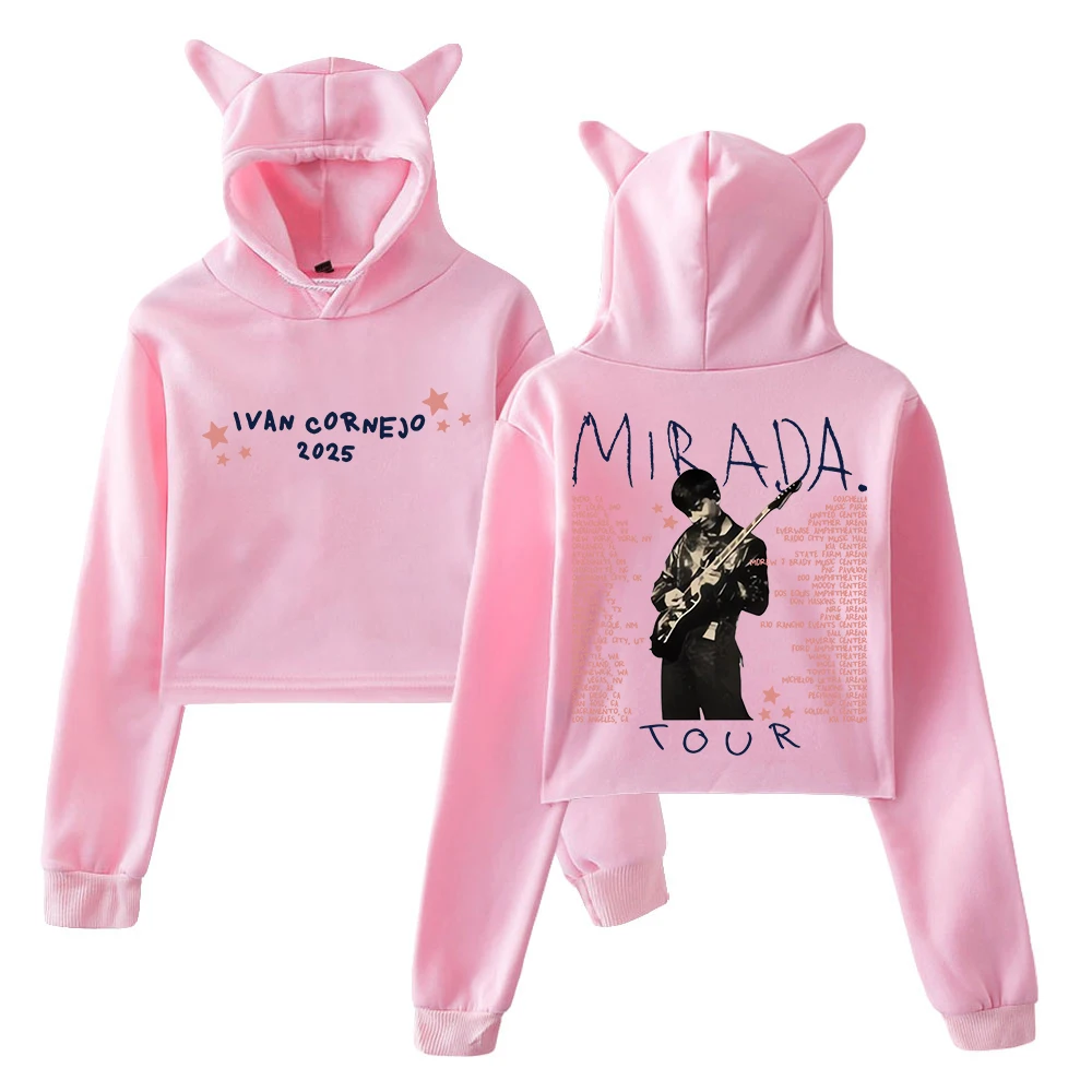 GF Ivan Cornejo 2025 Mirada Tour Sudadera con capucha Mujer Orejas de Gato Sudaderas con Capucha Top Corto de Manga Larga Ropa de Mujer