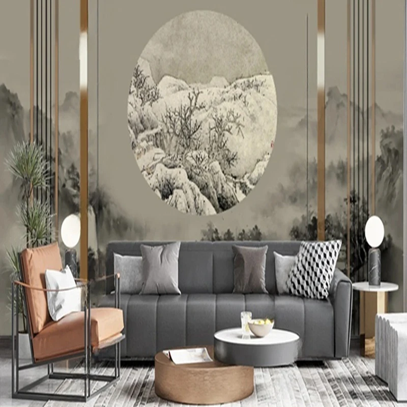 New Chinese Style Custom Photo Mural Wallpaper Landscape Trees Mountain Hand-painted Home Decor Background Papel De Pared 3D