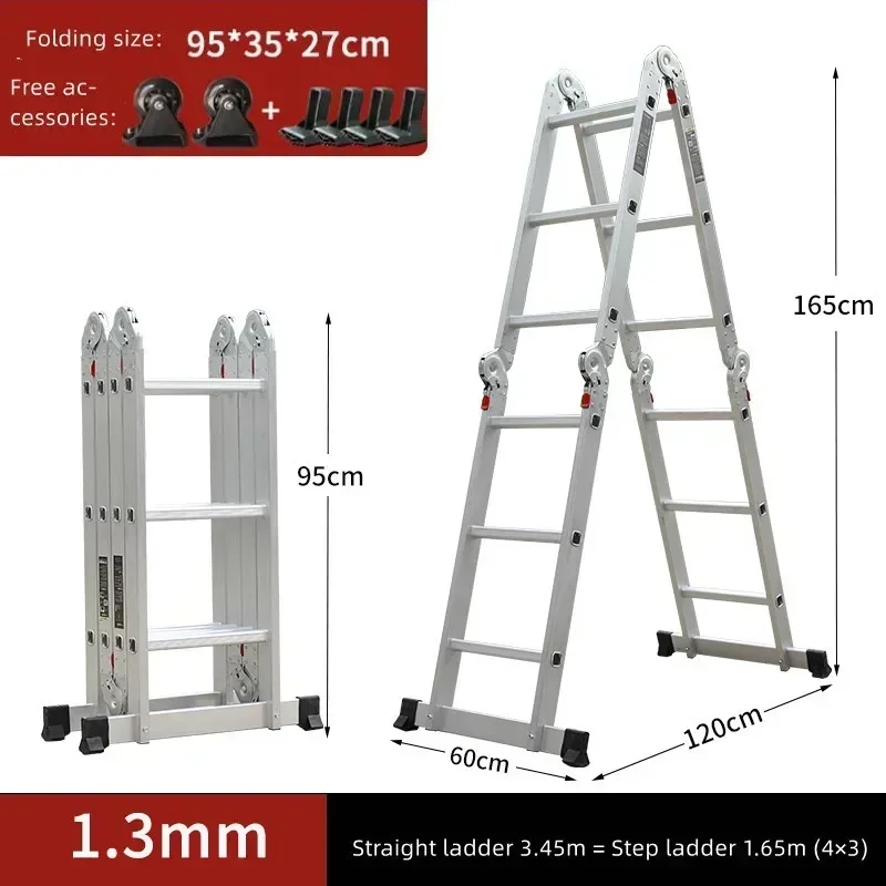Aluminum Alloy Multi-functional Folding Ladder Engineering Household Lift Extension Ladder Aluminum Alloy Folding Ladder